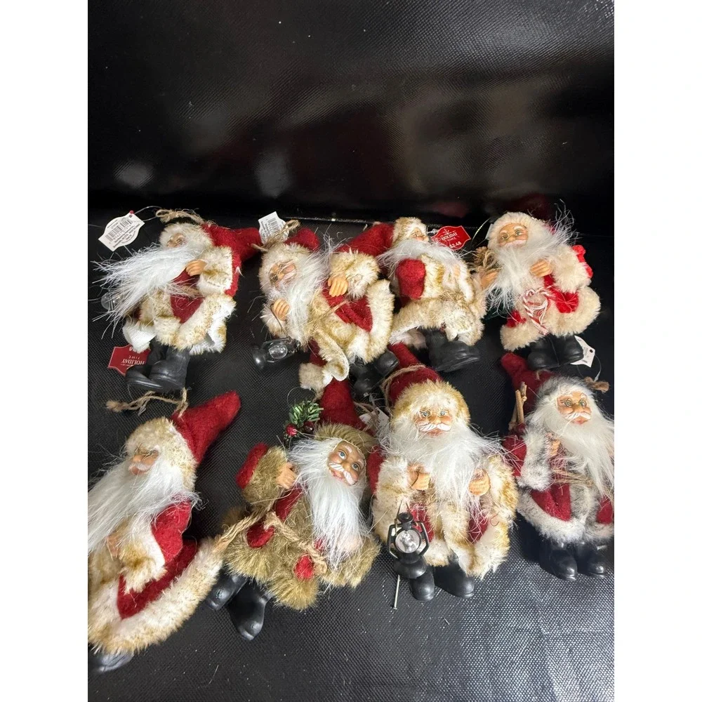 Lot of 8 Holiday Time Santa Claus Christmas Ornaments Red White Faux Fur NWT